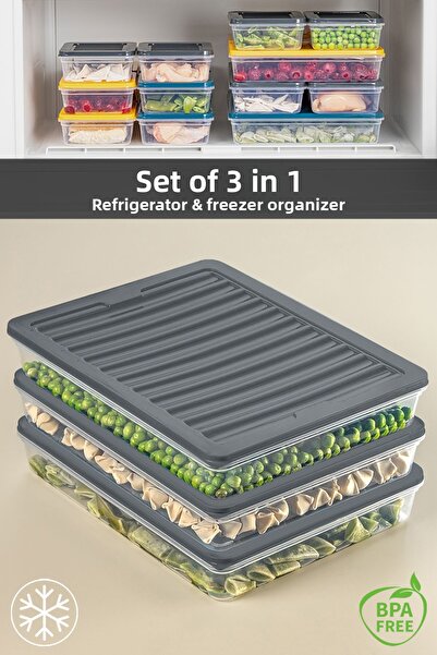 Meleni Home Organizator de frigider din 3 piese, recipient de depozitare potr...