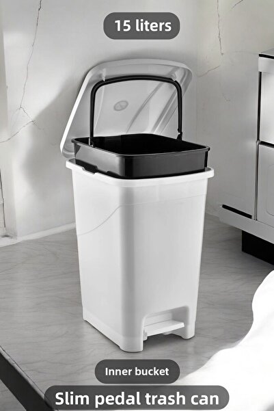 Carat Home Slim Pedal Bathroom Kitchen Trash Can with Inner Bucket - 15 Liter...