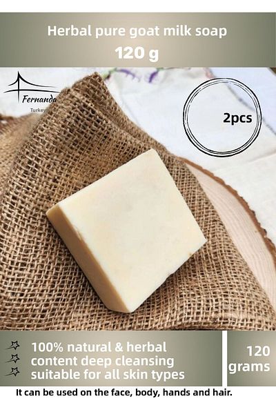 Fernanda 100% Natural Organic Goat Milk Soap Handmade Face Hair Body Skin Original Herbal 120 g - 2 Pieces