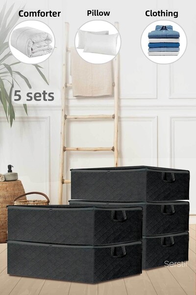 Serstil 5 قطع - قاعدة قاعدة سوداء وحقيبة تخزين من نوع سرير الأريكة مقاس 64 × 45 × 22 سم