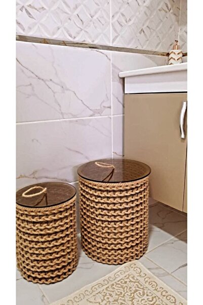 Egindra Ψάθινο καλάθι οργάνωσης 2 τεμαχίων - Με γυάλινο καπάκι