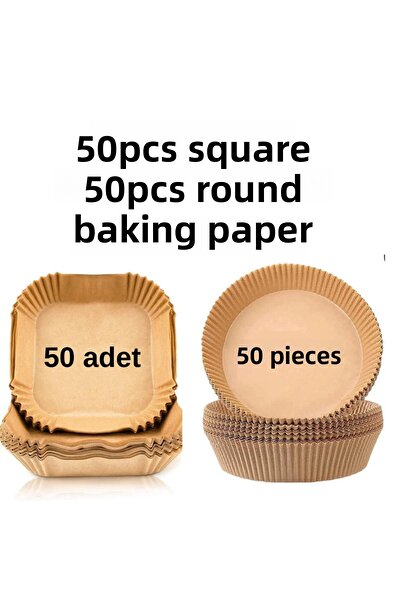 sengenegel ورق الخبز للمقلاة الهوائية 50 قطعة مربعة، 50 قطعة طبق مستدير نموذج ورق زيت