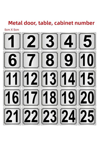 Outdoor One باب معدني، طاولة، خزانة رقم 5 سم × 5 سم 25 قطعة (1..25) معدن فضي ...