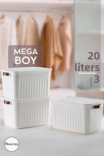 nouray Mega Boy 20Lt White 3-Piece Multi-Purpose Organizer Box with Lid, Organizer