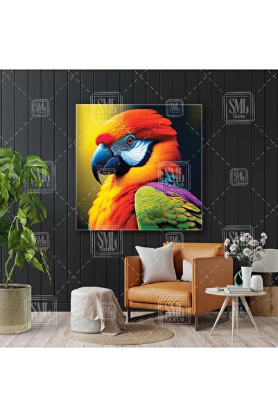 SML TABLO Pictură pe pânză pătrată cu animale, păsări, papagali macaw roșii ș...