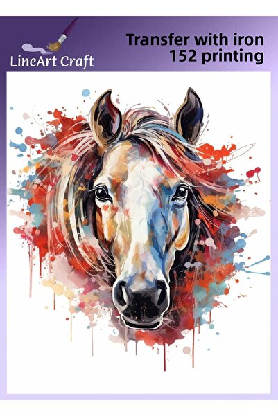 LİNEART طباعة نقل بنمط الحصان الملون بالكي ونقل القماش رقم: KMŞ152-18x20cm