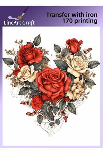 LİNEART Red White Flower Patterned Ironing Transfer Printing & Fabric Transfe...
