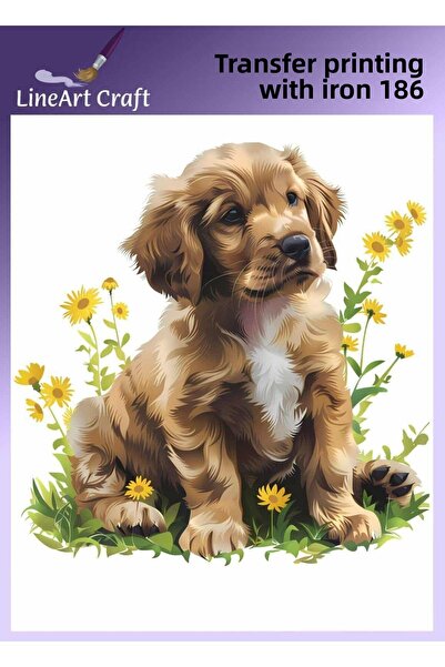 LİNEART Floral Dog Pattern Iron-On Transfer Printing & Fabric Transfer No:Kmş...