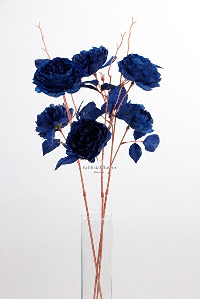 Yapay Çiçek Deposu Τεχνητό κλαδί λουλουδιού παιώνιας με 2 τριαντάφυλλα 77 εκ. Parlement Blue