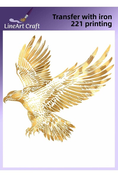 LİNEART طباعة نقل بنمط النسر الذهبي بالكي ونقل القماش رقم: KMŞ221-18x20cm