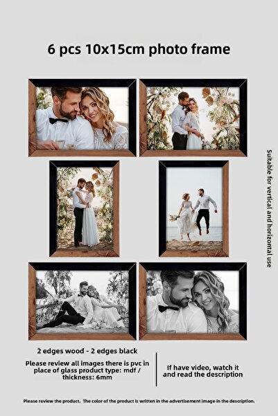 yhfoto 6 قطع إطار 10x15 - إطار MDF - إطار صور - خشبي - إطار أسود بلونين
