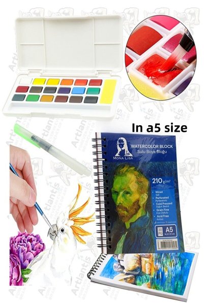 Artlantis 18 Colors Tablet Watercolor and A5 Ring Binder Watercolor Block Pap...