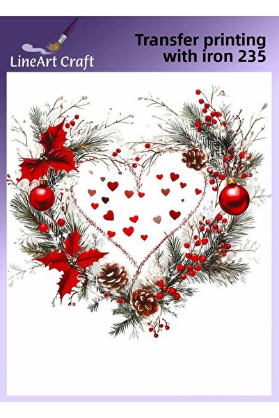 LİNEART زخارف عيد الميلاد على شكل قلب، طباعة نقل بالكي ونقل القماش رقم: KMŞ23...