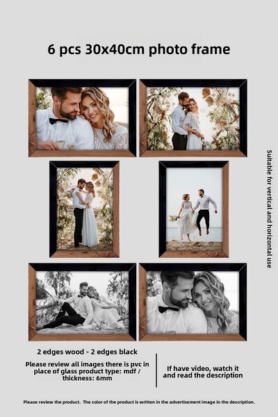 yhfoto إطار صور 6 قطع - إطار MDF A3 مقاس 30x40 - إطار خشبي وأسود بلونين