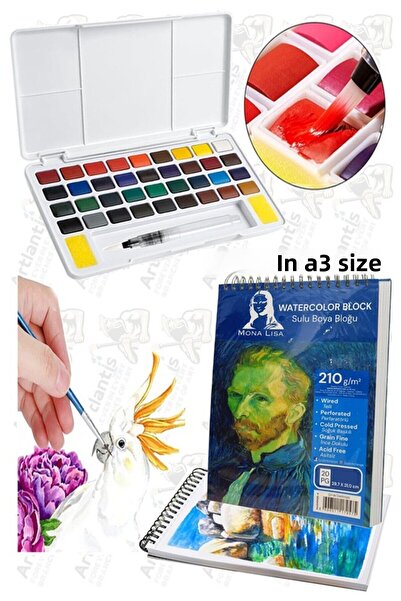 Artlantis 36 Colors Tablet Watercolor and A3 Ring Binder Watercolor Block Pap...