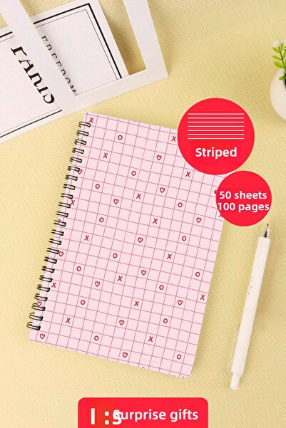 Anime Marketi Pink Oxo Design A5 Spiral School Notebook 50 Sheets 100 Pages - Lined