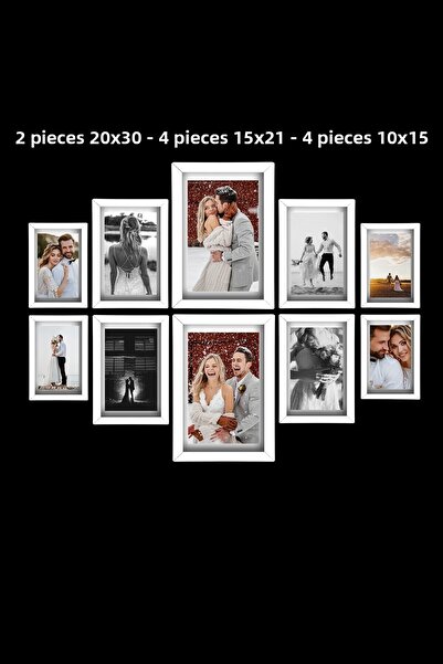 yhfoto White Multiple Frame - 2 Pieces 20x30 - 4 Pieces 15x21 - 4 Pieces 10x15 - Wooden MDF PVC Frame