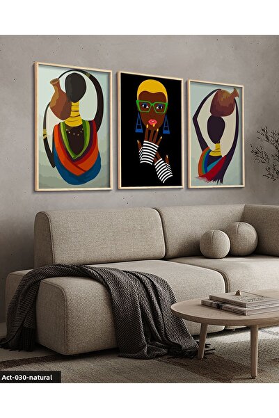 Evinemoda Ethnic African Women 3 Pieces Wooden Framed Painting Act