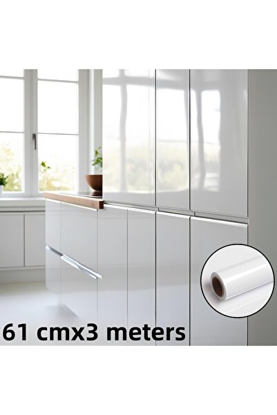 GRAFİTACK أثاث أبيض لامع ورقائق طلاء للخزانة مقاس 61 سم × 3 أمتار (ورنيش، خلف...