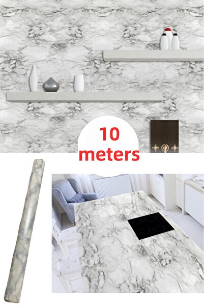 Renkli Duvarlar 67cm X 10 Meters 1Pc Adhesive Roll Marble Patterned Look Kitchen Wall Covering Foil Paper