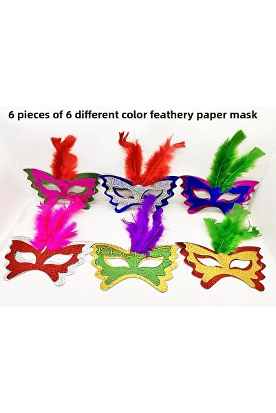 URZ GRUP قناع الريش الورقي للحفلات الراقصة البندقية بعد الحفلة الراقصة 6 قطع