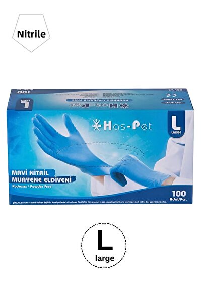 Has-Pet قفازات نيتريل خالية من البودرة باللون الأزرق من هاسبيت مقاس L