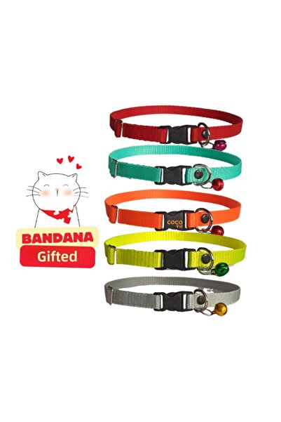 Cocopet طوق للقطط مع جرس، مجموعة من 5 قطع، 20-32 سم، برتقالي، فيروزي، أصفر، رمادي، أحمر