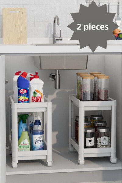 Heredot Ράφι κουζίνας μπάνιου 2 τεμαχίων 2 επιπέδων με ρόδες κάτω από τον πάγ...