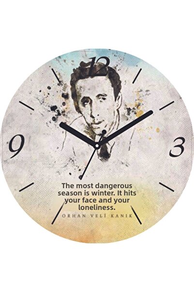 ART HEDİYE Ceas de perete din sticlă reală Orhan Veli Kanık, cu diametrul de 30 cm, cu formă de cupolă, silențios.