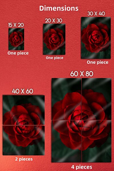 DekorHane Metal Print - Red Rose, Rose Decorative Piece Aesthetic Painting, Shiny Glass Appearance Surface