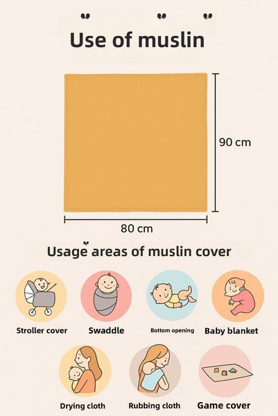 Sevza Kids Multi-Purpose Muslin Cover & Blanket, Mouth Wipe Gift, 100% Cotton Beige Set