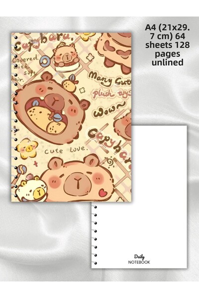 daily notebook دفتر مدرسي غير مُجلد من كابيبارا، 64 ورقة حلزونية مقاس A4 كبير...