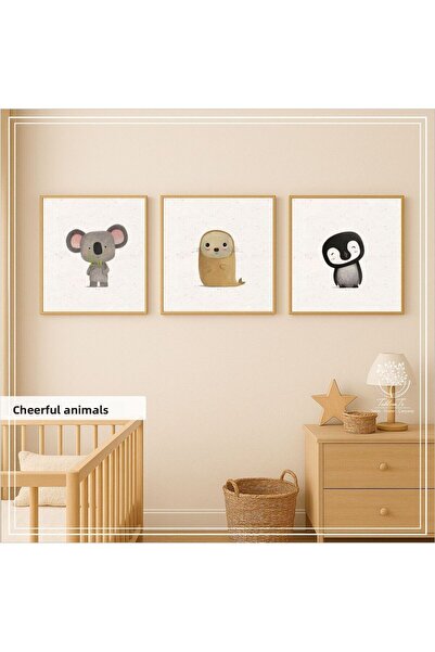 Tablomtr Set de 3 mese decorative cu cadru metalic din sticlă - Animale vesеле