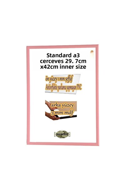 mixefor إطار A3 - لون وردي - سطح خلفي 3 مم MDF - سطح أمامي غير قابل للكسر وغي...