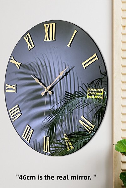 EMORES ساعة حائط مزخرفة بأرقام زجاجية شبكية بمرآة حقيقية مقاس 46 سم