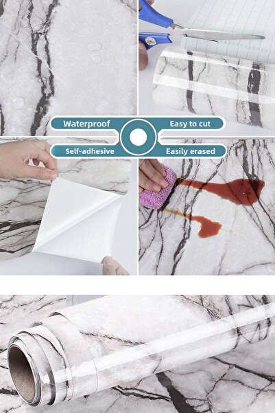 Technojet Acoperire autoadezivă cu model de marmură pentru bucătărie, baie, blat, perete și masă (60cmx300cm)