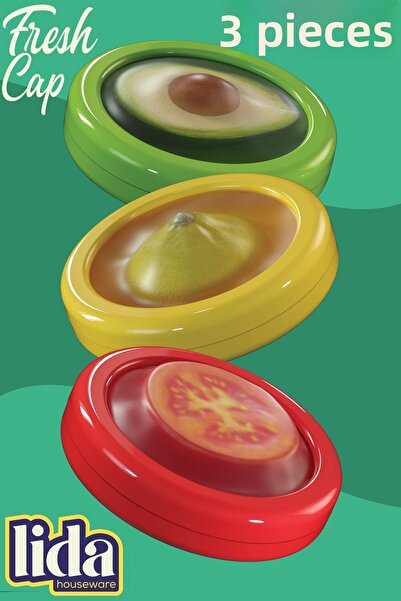 Lida Houseware 3-Pack Freshcap - Flexible and Reusable Fruit, Vegetable, Onion, Lemon and Tomato Storage Container