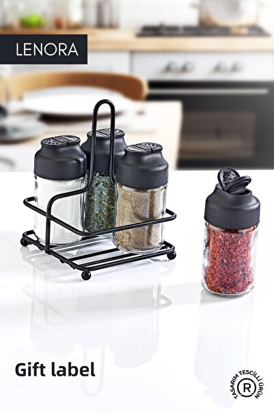 grimorlife مجموعة من 4 برطمانات توابل زجاجية مزدوجة الغطاء مع حامل معدني - مج...