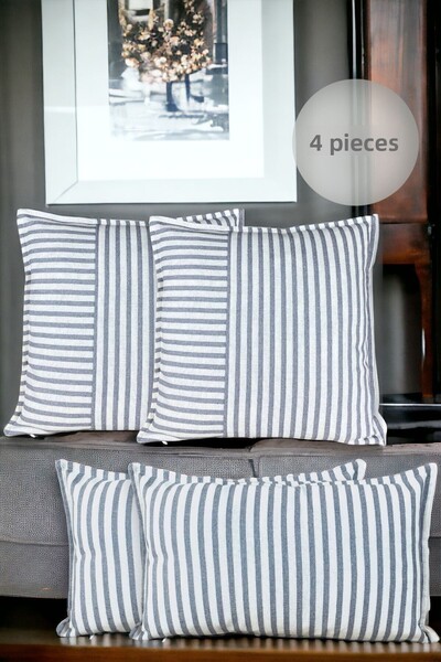 Chintar Huse de pernă decorative din bumbac cu dungi gri, 30x50 cm și 45x45 c...