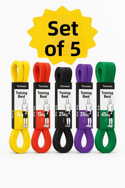 Ozsport 5-15-25-35-45 كجم مجموعة شريط مقاومة لبناء العضلات، شريط تدريب بيلاتي...