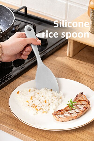 Porsima 5262-1 Hard Tip Silicone Rice Spoon Durable Fireproof Non-Stick Non-Scratch Rice Scoop Spoon 22cm