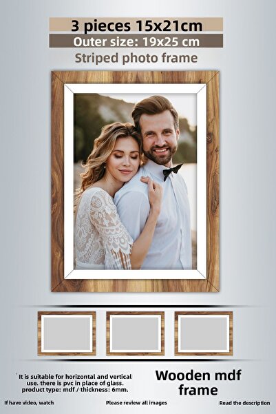 yhfoto 3 Pieces 15X21 Frame - Wooden-White Striped Frame - Mdf Frame - Pvc Photo Frame