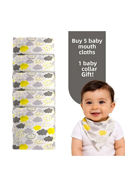 Çimen Butikk Muslin Baby Mouth Diaper 4 Layers 100% Cotton – Gray Cloud Patte...