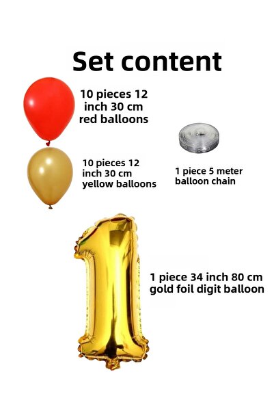 tedaks 1 Year Old Yellow Red Fan Themed Birthday Set Gold Red Balloons Gold Foil Number