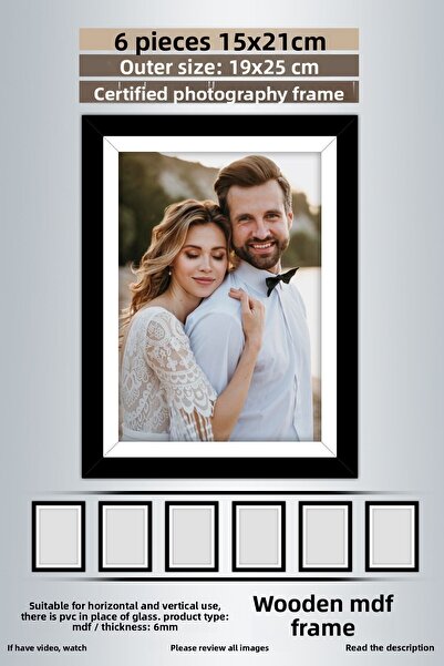 bymat 6 Pieces 15X21 Frame - Black and White Striped Frame - Mdf Frame - Pvc Photo Frame