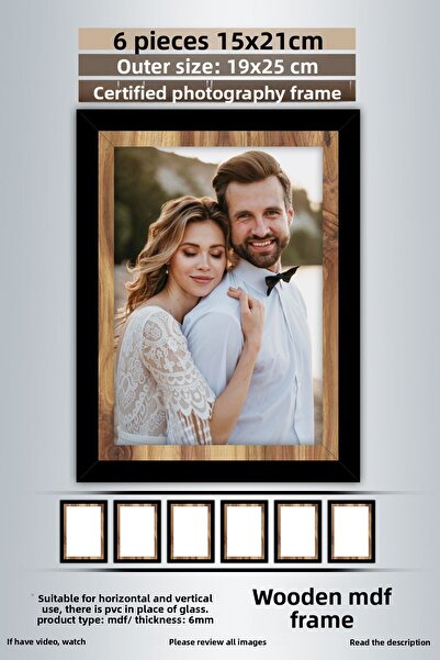 bymat 6 Pieces 15X21 Frame - Black Wooden Striped Frame - Mdf Frame - Pvc Photo Frame