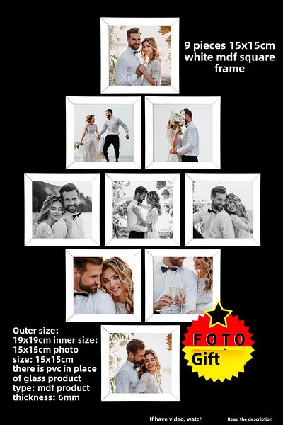 yeditepe hayat 9 Pcs 15X15 White Frame Mdf Can Be Paste-And-Use - White Square Frame