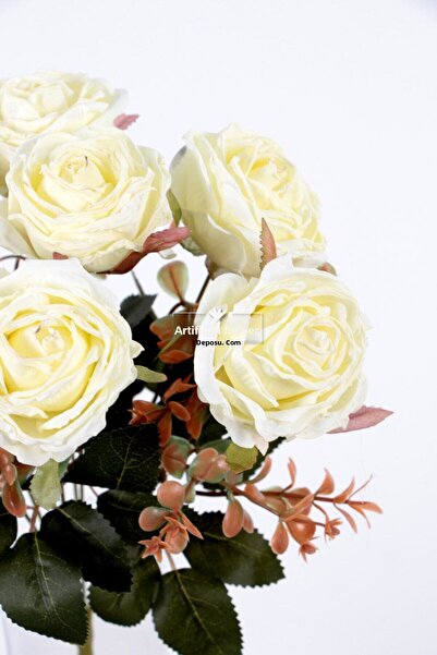Yapay Çiçek Deposu Artificial Lux 7Pcs Dry Rose Bouquet 40 cm Cream