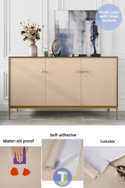 Technojet Self Adhesive Linen Look Kitchen Bathroom Countertop Wall Cabinet Table Covering 60X500cm