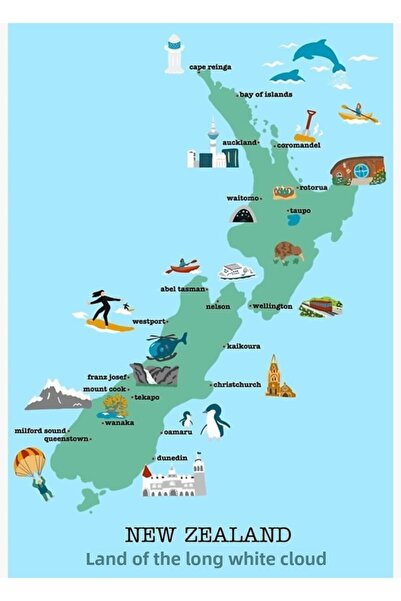 Universal Poster decorativ din lemn cu harta Noii Zeelande